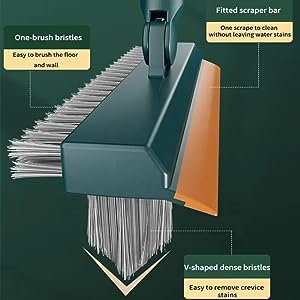 Immortal Bathroom Cleaning Brush with Wiper 3 in 1 Tiles Cleaning Brush with Long Handle 120° Rotate Bathroom Floor Cleaning Brush Floor Scrub Bathroom Brush Home Kitchen (3 0 1) - Image 3
