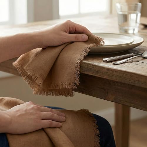 ACCENTHOME Brown Cotton Linen Napkin Set of 12 18x18 inch Dinner Napkins - Washable Soft Premium Hotel Quality Reusable Hemmed Edges Napkins Perfect Table Linens for Family Dinners, Weddings - Image 3