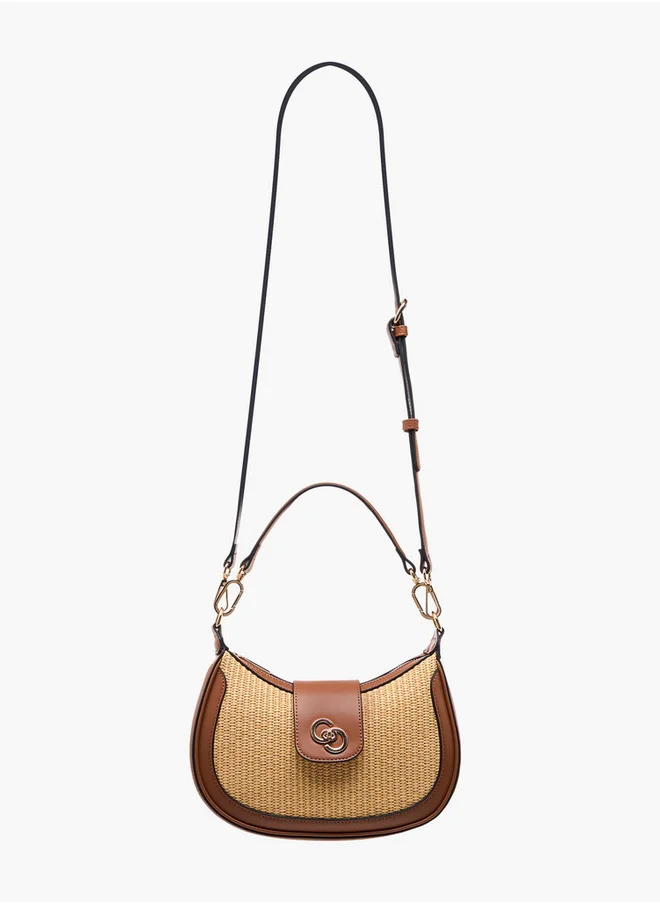سيليست Women's Textured Shoulder Bag with Detachable Strap and Zip Closure