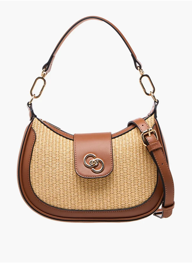 سيليست Women's Textured Shoulder Bag with Detachable Strap and Zip Closure
