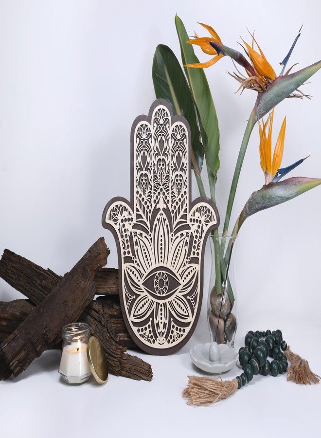 Fourth Level Manufacturing Fourth Level MFG 14” 2-Layer Hamsa, Sacred Geometry Wood Wall Art, Zen Home Decor for Yoga and Meditation, Chakra Crystal Grid Board, Good Energy Spiritual Altar Decoration, Evil Eye Protection - Image 3