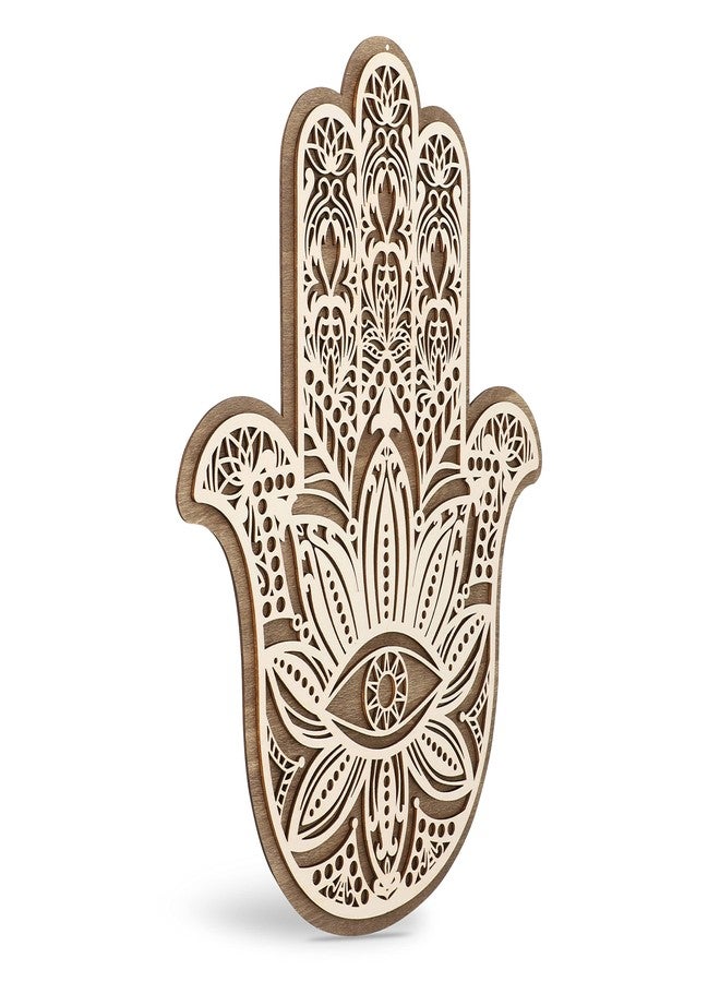 Fourth Level Manufacturing Fourth Level MFG 14” 2-Layer Hamsa, Sacred Geometry Wood Wall Art, Zen Home Decor for Yoga and Meditation, Chakra Crystal Grid Board, Good Energy Spiritual Altar Decoration, Evil Eye Protection - Image 2