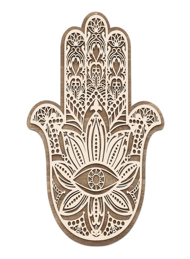 Fourth Level Manufacturing Fourth Level MFG 14” 2-Layer Hamsa, Sacred Geometry Wood Wall Art, Zen Home Decor for Yoga and Meditation, Chakra Crystal Grid Board, Good Energy Spiritual Altar Decoration, Evil Eye Protection - Image 1