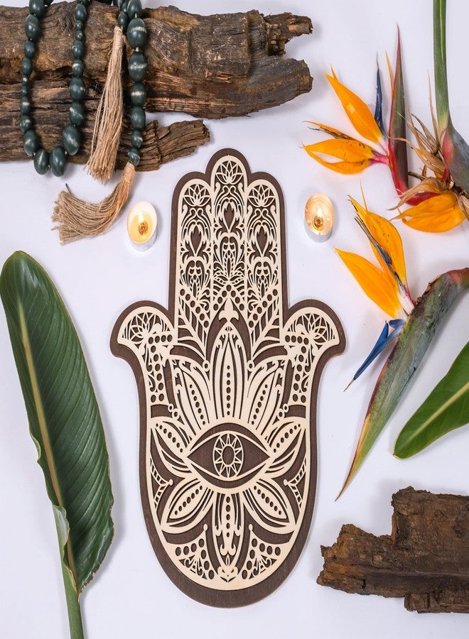 Fourth Level Manufacturing Fourth Level MFG 14” 2-Layer Hamsa, Sacred Geometry Wood Wall Art, Zen Home Decor for Yoga and Meditation, Chakra Crystal Grid Board, Good Energy Spiritual Altar Decoration, Evil Eye Protection - Image 4