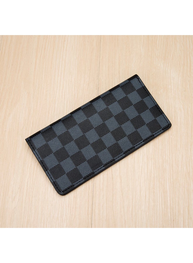 Wallet Men's Long Plaid 2021 Wallet Casual Soft Wallet Trendy Student Wallet-Color:Chessboard Plaid Black - Image 1