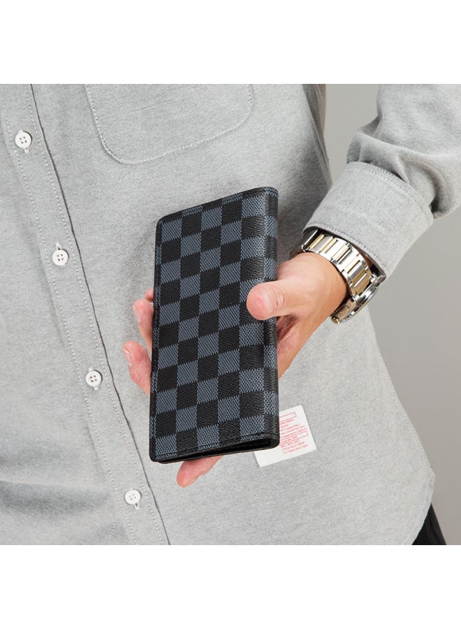 Wallet Men's Long Plaid 2021 Wallet Casual Soft Wallet Trendy Student Wallet-Color:Chessboard Plaid Black - Image 4