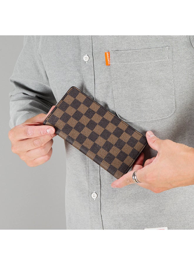 Wallet Men's Long Plaid 2021 Wallet Casual Soft Wallet Trendy Student Wallet-Color:Chessboard Plaid Black - Image 5