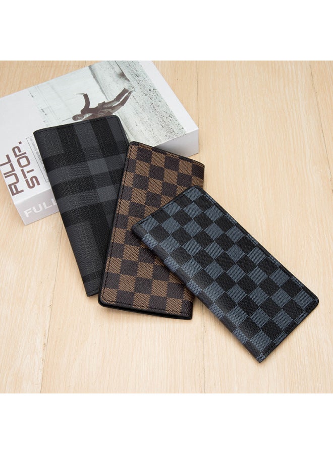 Wallet Men's Long Plaid 2021 Wallet Casual Soft Wallet Trendy Student Wallet-Color:Chessboard Plaid Black - Image 3