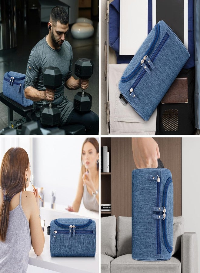 PNEUICALLY Hanging Toiletry Bag for Women and Men Traveling Makeup Large Capacity Cosmetics Portable Dopp Kit Storage Organizer Bag with Hanging Hook for Toiletries Brushes (Frosted Navy) - Image 3
