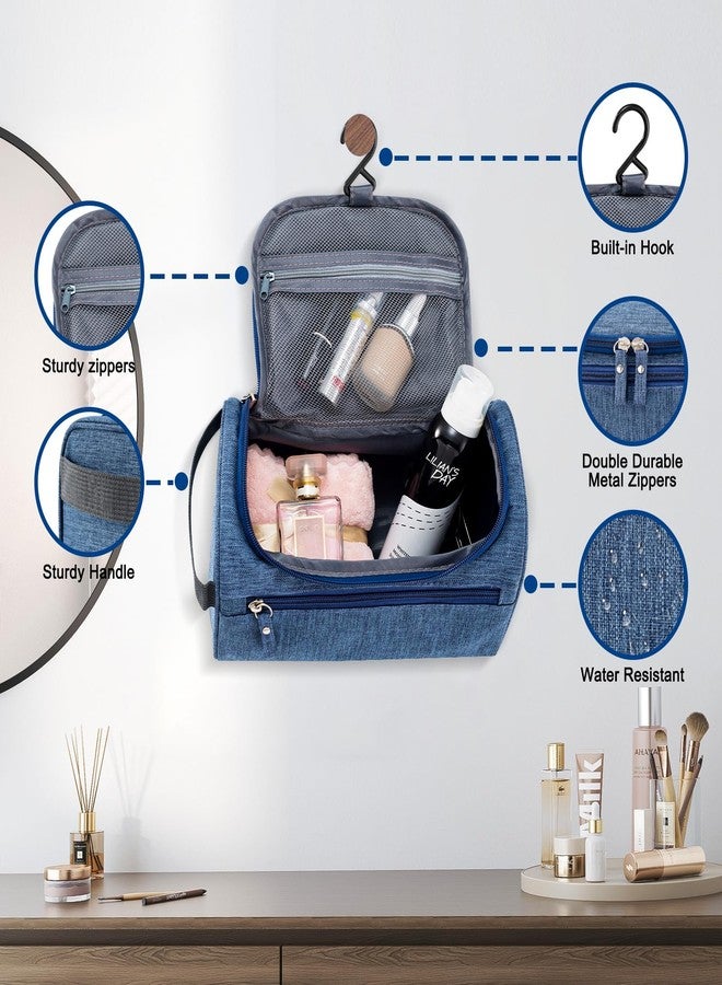 PNEUICALLY Hanging Toiletry Bag for Women and Men Traveling Makeup Large Capacity Cosmetics Portable Dopp Kit Storage Organizer Bag with Hanging Hook for Toiletries Brushes (Frosted Navy) - Image 4