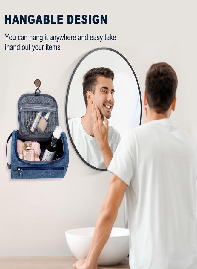 PNEUICALLY Hanging Toiletry Bag for Women and Men Traveling Makeup Large Capacity Cosmetics Portable Dopp Kit Storage Organizer Bag with Hanging Hook for Toiletries Brushes (Frosted Navy) - Image 5