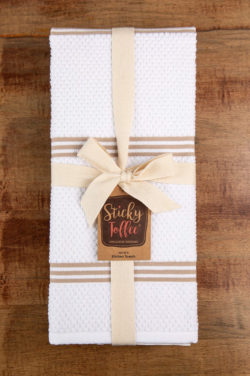 Sticky Toffee Kitchen Towels Dish Towels 100% Cotton  Set of 4  Tan and White Hand Towels  Tea Towels  Reusable and Absorbent Cleaning Cloths  Oeko-Tex Cotton  28 in x 16 in  - Image 3