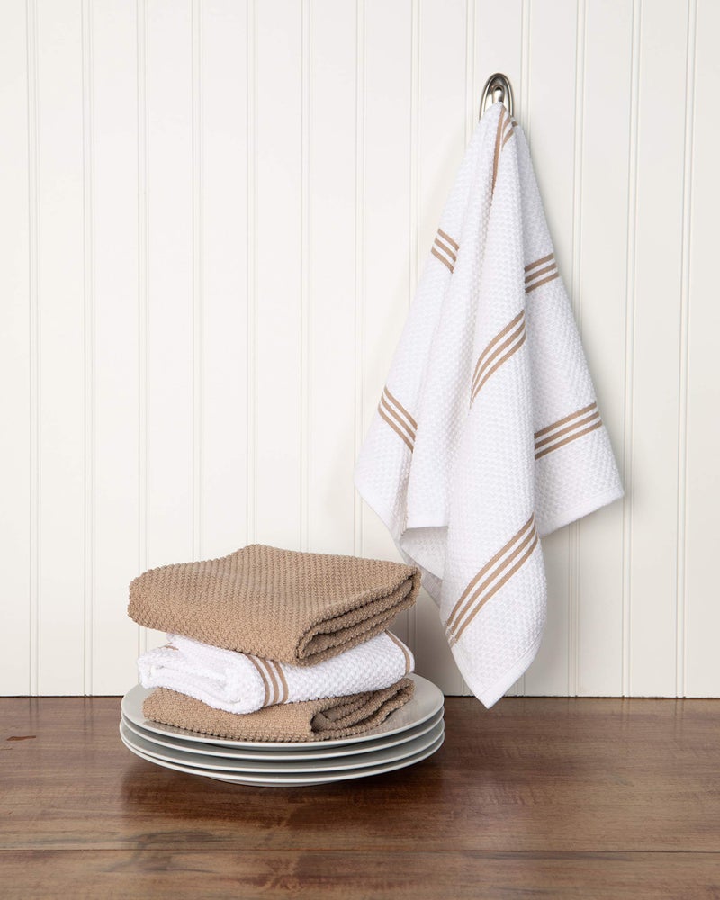 Sticky Toffee Kitchen Towels Dish Towels 100% Cotton  Set of 4  Tan and White Hand Towels  Tea Towels  Reusable and Absorbent Cleaning Cloths  Oeko-Tex Cotton  28 in x 16 in  - Image 2