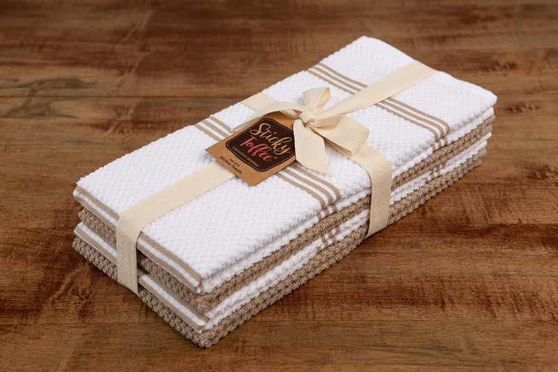 Sticky Toffee Kitchen Towels Dish Towels 100% Cotton  Set of 4  Tan and White Hand Towels  Tea Towels  Reusable and Absorbent Cleaning Cloths  Oeko-Tex Cotton  28 in x 16 in  - Image 4