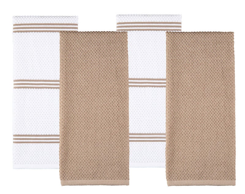 Sticky Toffee Kitchen Towels Dish Towels 100% Cotton  Set of 4  Tan and White Hand Towels  Tea Towels  Reusable and Absorbent Cleaning Cloths  Oeko-Tex Cotton  28 in x 16 in  - Image 1