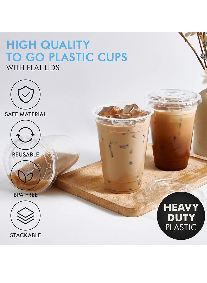 Set of 50 Clear Disposable Plastic Cups with Flat Lids 24oz for Smoothies, Coffee, Water, and Juice - Image 3
