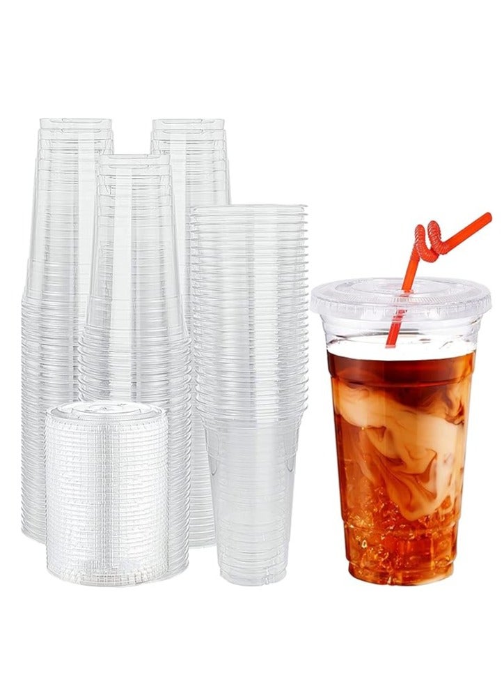 Set of 50 Clear Disposable Plastic Cups with Flat Lids 24oz for Smoothies, Coffee, Water, and Juice - Image 1