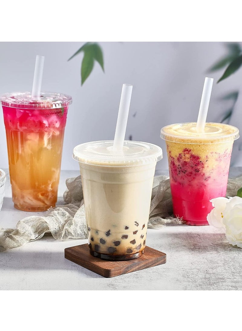 Set of 50 Clear Disposable Plastic Cups with Flat Lids 24oz for Smoothies, Coffee, Water, and Juice - Image 2