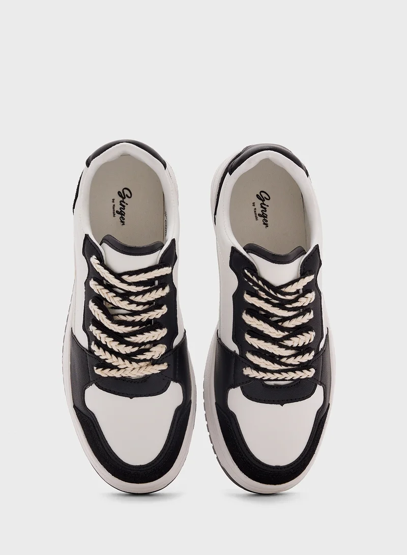 Ginger Contrast Panel Sneaker With Embroidered Lace Detail