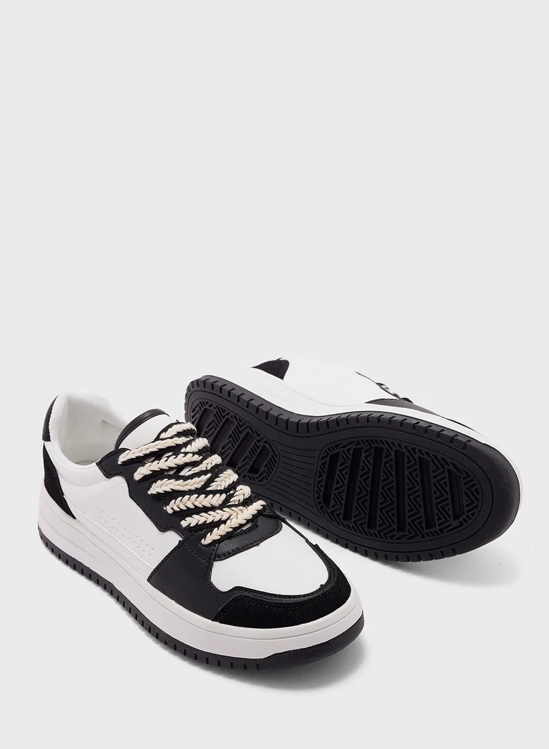 Ginger Contrast Panel Sneaker With Embroidered Lace Detail