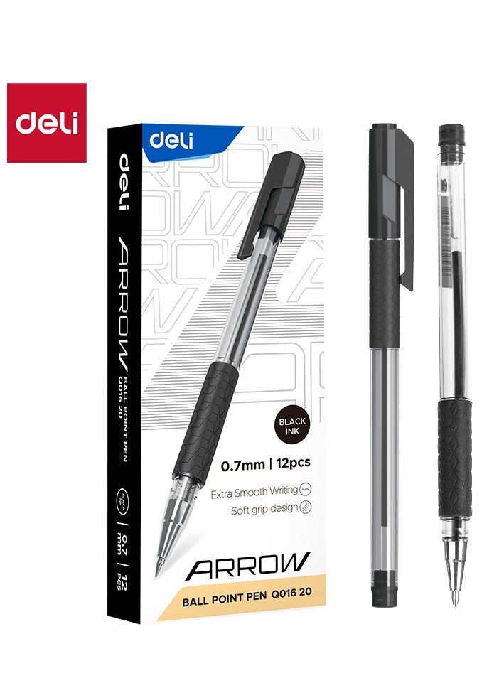 Deli Arrow Ballpoint Pen, 0.7mm Fine Point, Black Ink, Soft Grip for Comfortable Writing - Image 1
