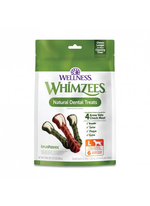 WHIMZEES by Wellness Brushzees Natural Dental Chews for Dogs, Long Lasting Treats, Grain-Free, Freshens Breath, Large Breed, 6 count