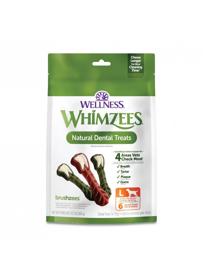 WHIMZEES by Wellness Brushzees Natural Dental Chews for Dogs, Long Lasting Treats, Grain-Free, Freshens Breath, Large Breed, 6 count