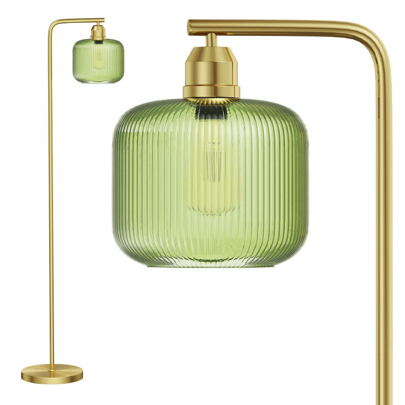 Karjoefar Glass Floor Lamp for Living Room, Modern Standing Lamp with Green Ribbed Glass Lampshade and Pedal Switch, 66â€ Tall Lamp & Gold Floor Lamp for Bedroom Study Room,Brushed Gold(3000K LED Bulb Included) - Image 1