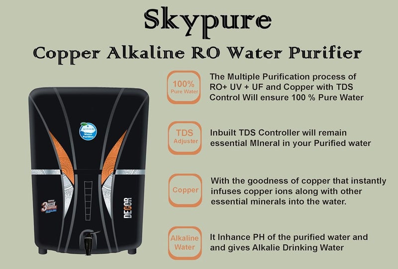 Skypure RO Water Purifier with Bio Zinc Copper Alkaline with UV UF and TDS Controller 12Liter Fully Automatic Function and Best For Home and Office - Image 2