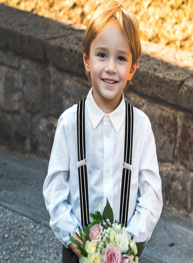 Bskifnn Stripe Suspenders for Kids - Adjustable Toddler Suspenders with Clips for Wedding Party (Black White) - Image 4