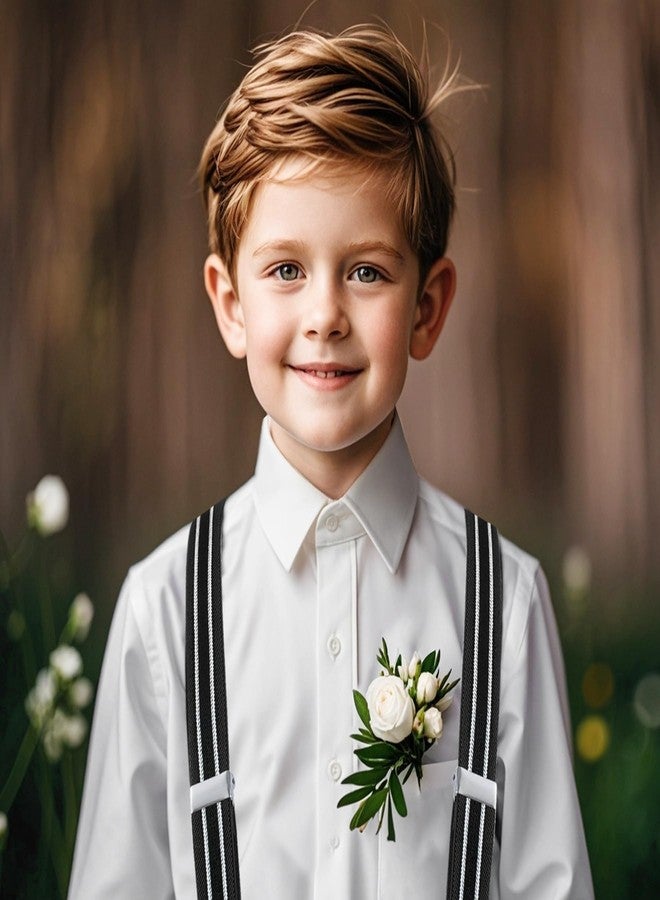 Bskifnn Stripe Suspenders for Kids - Adjustable Toddler Suspenders with Clips for Wedding Party (Black White) - Image 5