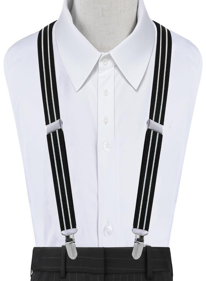 Bskifnn Stripe Suspenders for Kids - Adjustable Toddler Suspenders with Clips for Wedding Party (Black White) - Image 3