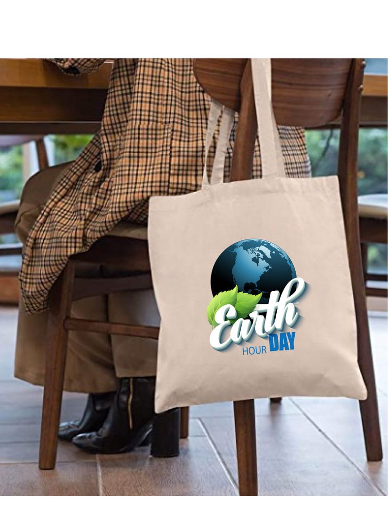 PRINTSHOP4ME Earth Hour Tote Bag-Cotton Canvas,Reusable-Perfect For School,Travel And Birthday Gift-Eco-Friendly Canvas Cotton Tote Bag For Women-Earth Day Gift  - Image 3