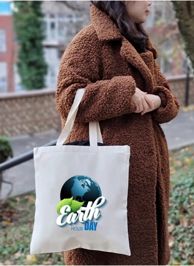 PRINTSHOP4ME Earth Hour Tote Bag-Cotton Canvas,Reusable-Perfect For School,Travel And Birthday Gift-Eco-Friendly Canvas Cotton Tote Bag For Women-Earth Day Gift  - Image 5