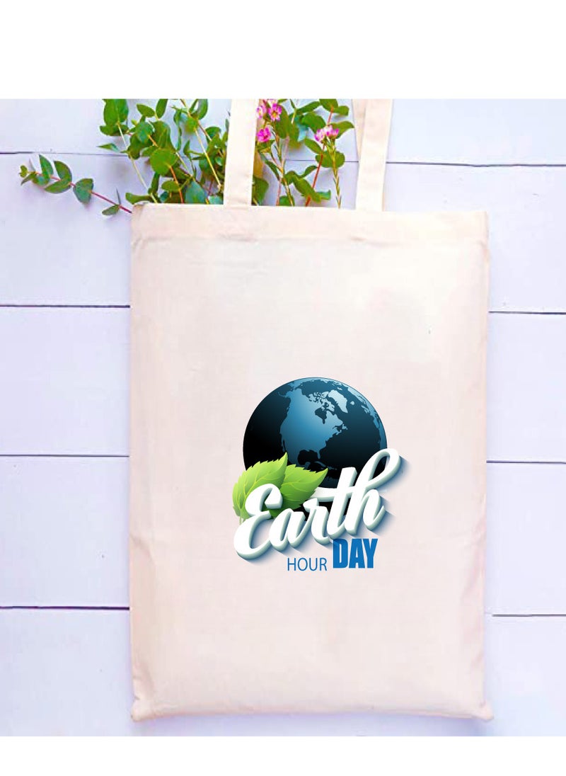 PRINTSHOP4ME Earth Hour Tote Bag-Cotton Canvas,Reusable-Perfect For School,Travel And Birthday Gift-Eco-Friendly Canvas Cotton Tote Bag For Women-Earth Day Gift  - Image 2