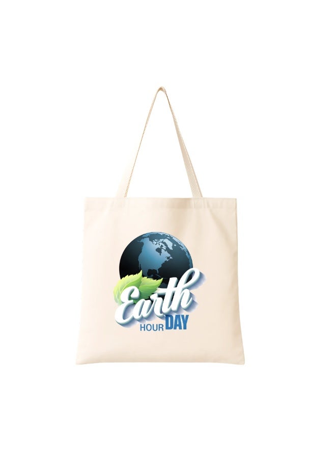 PRINTSHOP4ME Earth Hour Tote Bag-Cotton Canvas,Reusable-Perfect For School,Travel And Birthday Gift-Eco-Friendly Canvas Cotton Tote Bag For Women-Earth Day Gift - Image 1