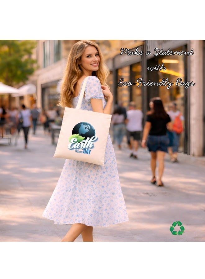 PRINTSHOP4ME Earth Hour Tote Bag-Cotton Canvas,Reusable-Perfect For School,Travel And Birthday Gift-Eco-Friendly Canvas Cotton Tote Bag For Women-Earth Day Gift - Image 5