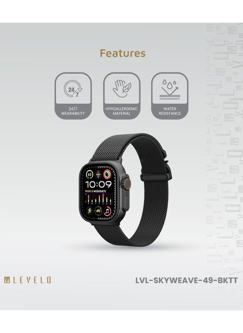 حزام ساعة SkyWeave لساعة Apple Watch مقاس 49/46 مم / مادة مضادة للحساسية / قابل للارتداء على مدار الساعة / حزام ساعة متين للغاية - أسود - pzsku/Z6E9925782227B9A0B2F3Z/45/_/1733496493/61cd6ee1-823e-46ca-bd10-7e5152ee0e9b