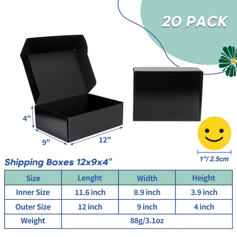 Rempry 12x9x4 Black Shipping Boxes 20 Pack, Large Cardboard Mailer Boxes for Small Business Shipping Packaging - Image 2