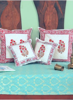 OJARIYA Premium Organic Cotton  Handblock Printed Radiant Pink Non-Allergenic Quilted Cushion Cover 40 Cm X 40 Cm  - Image 5