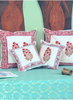 OJARIYA Premium Organic Cotton  Handblock Printed Radiant Pink Non-Allergenic Quilted Cushion Cover 40 Cm X 40 Cm  - Image 4