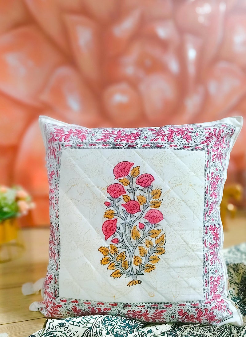 أوجريا غطاء وسادة مبطن من القطن العضوي الفاخر مطبوع يدويًا مشع وردي غير مسبب للحساسية 40 سم × 40 سم - Image 2