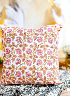 OJARIYA Premium Organic Cotton  Handblock Printed Radiant Pink Non-Allergenic Quilted Cushion Cover 40 Cm X 40 Cm  - Image 3