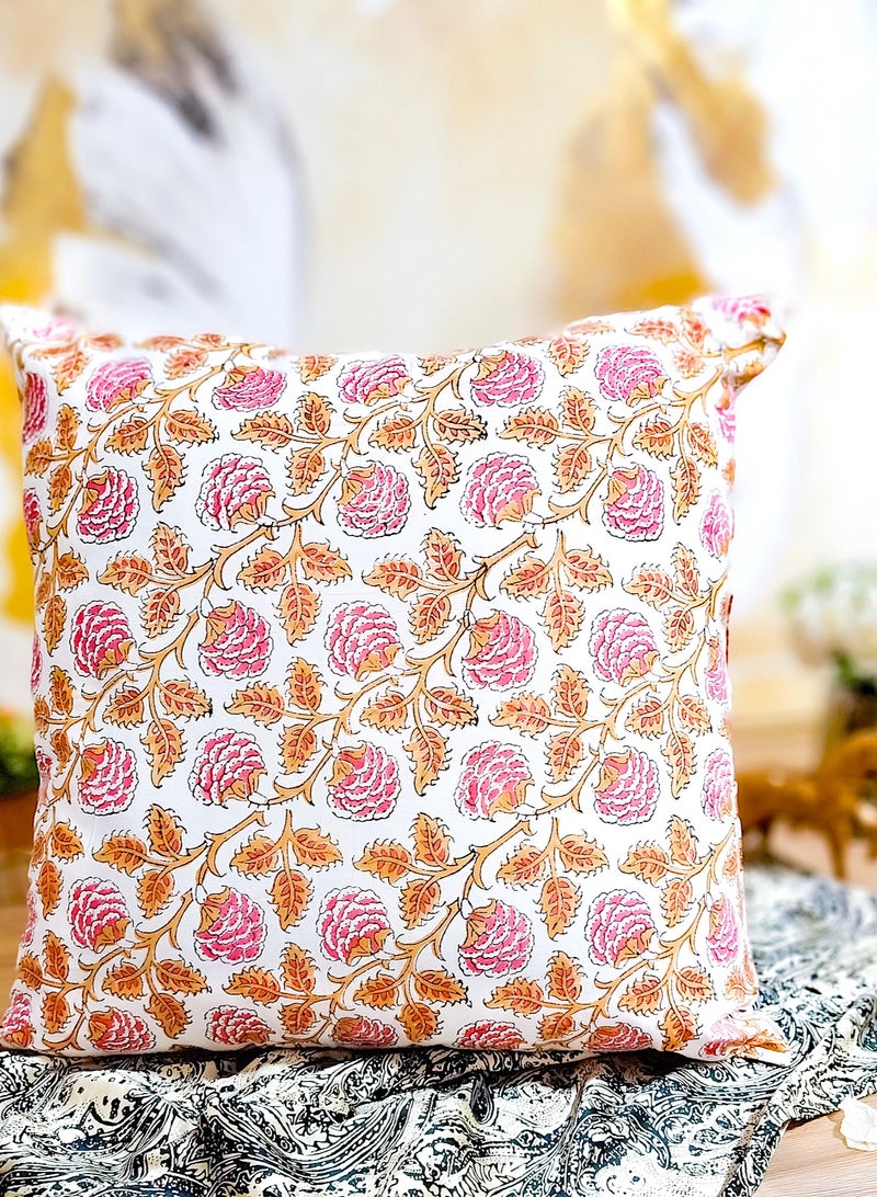 أوجريا غطاء وسادة مبطن من القطن العضوي الفاخر مطبوع يدويًا مشع وردي غير مسبب للحساسية 40 سم × 40 سم - Image 3