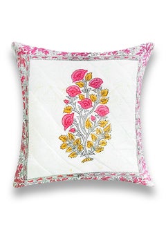 OJARIYA Premium Organic Cotton  Handblock Printed Radiant Pink Non-Allergenic Quilted Cushion Cover 40 Cm X 40 Cm  - Image 1