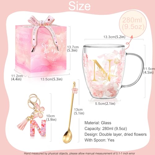 BigNoseDeer Personalized Gifts for Women Flower Glass Coffee Mug Initial Tea Cup Monogrammed Customized Bridesmaid Bride Wedding Gifts Graduation Gifts Valentine Mother's Day Birthday Christmas Gift (N) - Image 5