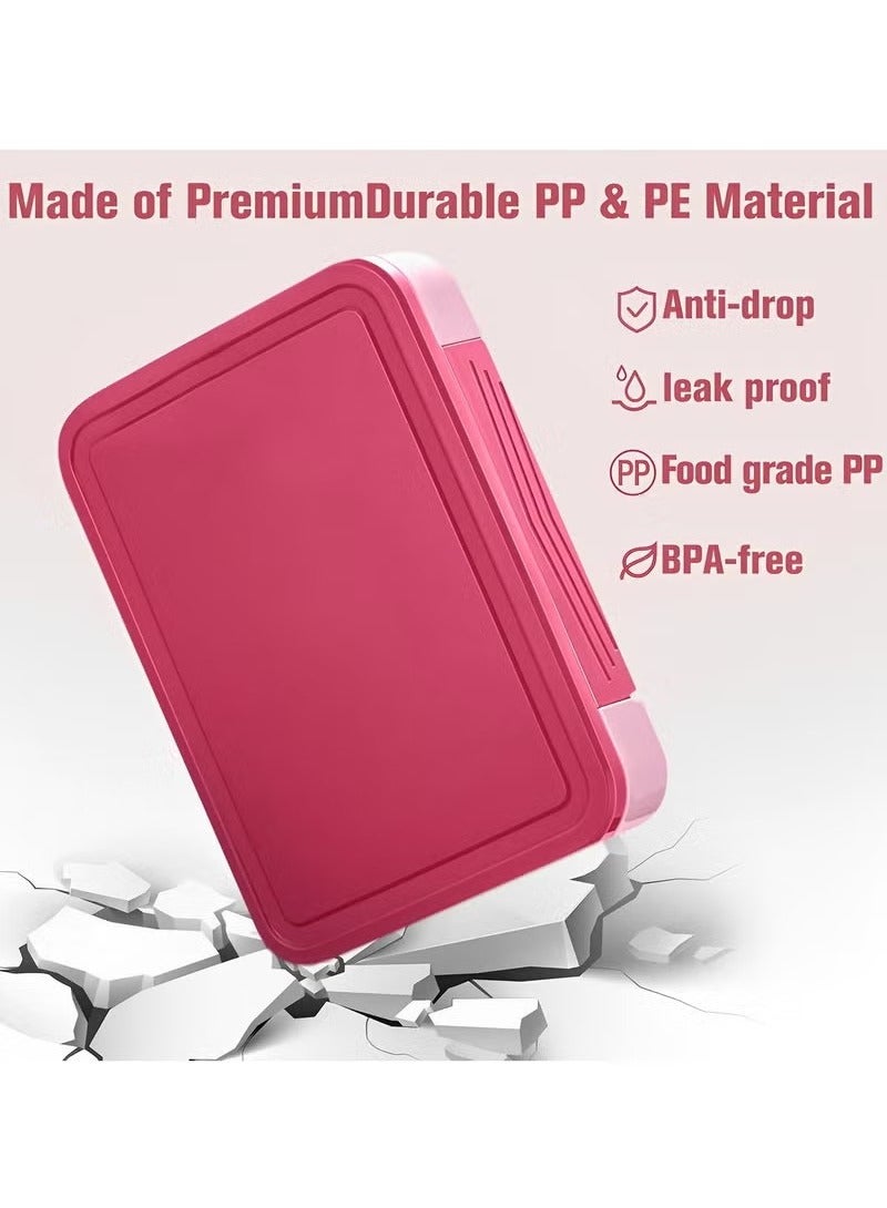 Gonice Bento Box, Lunch Box for Kids, Bento Lunch Box Kids Adults，With Fork Spoon,Food-Safe Leakproof 5 Compartments and 1 Salad Dressing Containers,1330 ML (Pink)  - Image 4