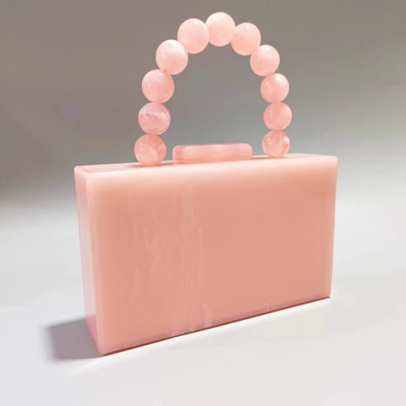 Elegant Ladies New Fashion Pearlescent Acrylic Evening Clutch Beaded Wristlet Bridal Purse Pastel