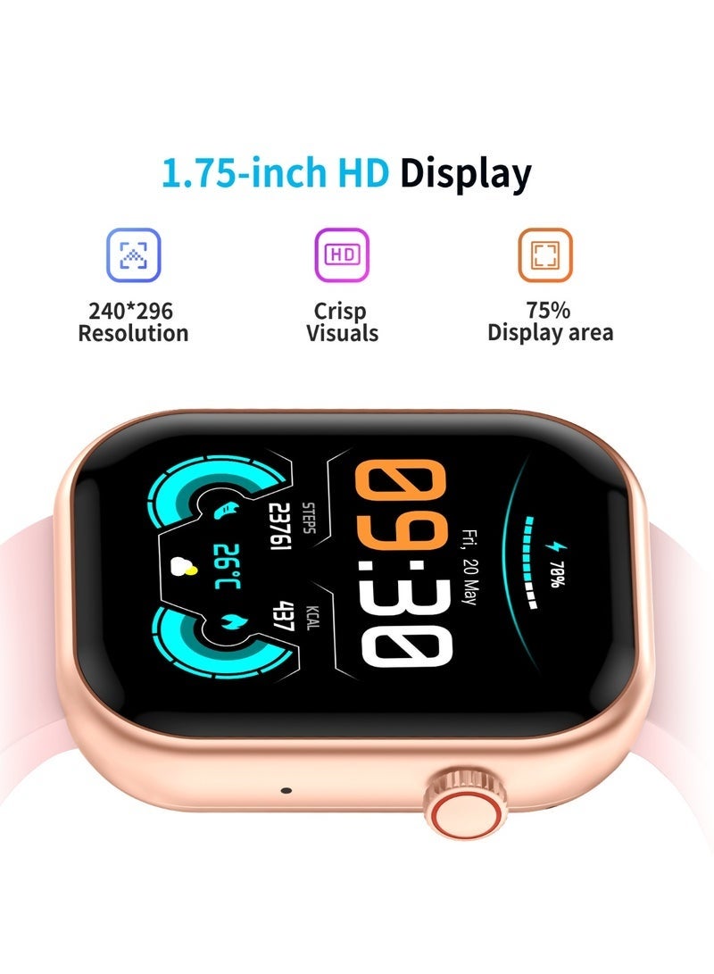 G-Tab GLS1 Smart Watch for Women with Bluetooth Calling, 1.75” Full Touch Display, Heart Rate Monitor, Sleep & Fitness Tracker, Menstrual Cycle Tracking, Waterproof Design, Long Battery, Android & iOS Compatible – Pink - Image 2