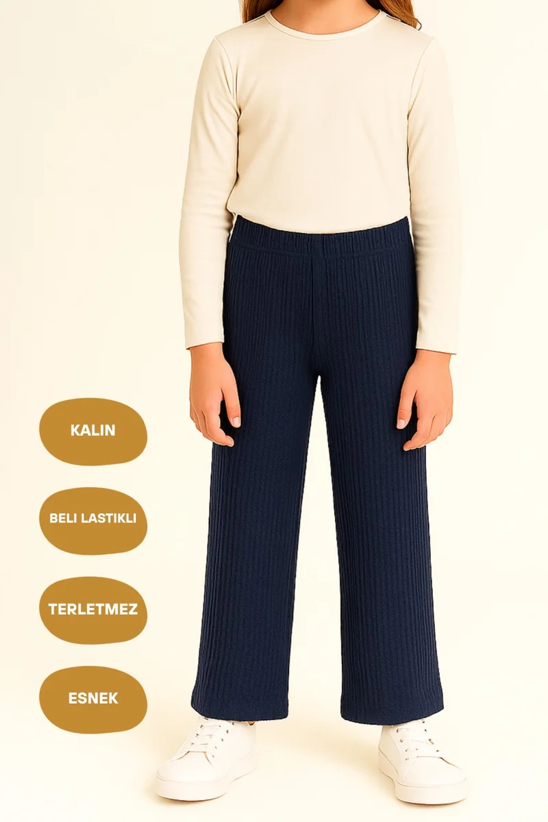 mmetalic Elastic Waist Indigo Girls Tracksuit Bottoms - Comfortable Wide Leg Thick Fabric 7-8-9-10-11-12-13-14 Years